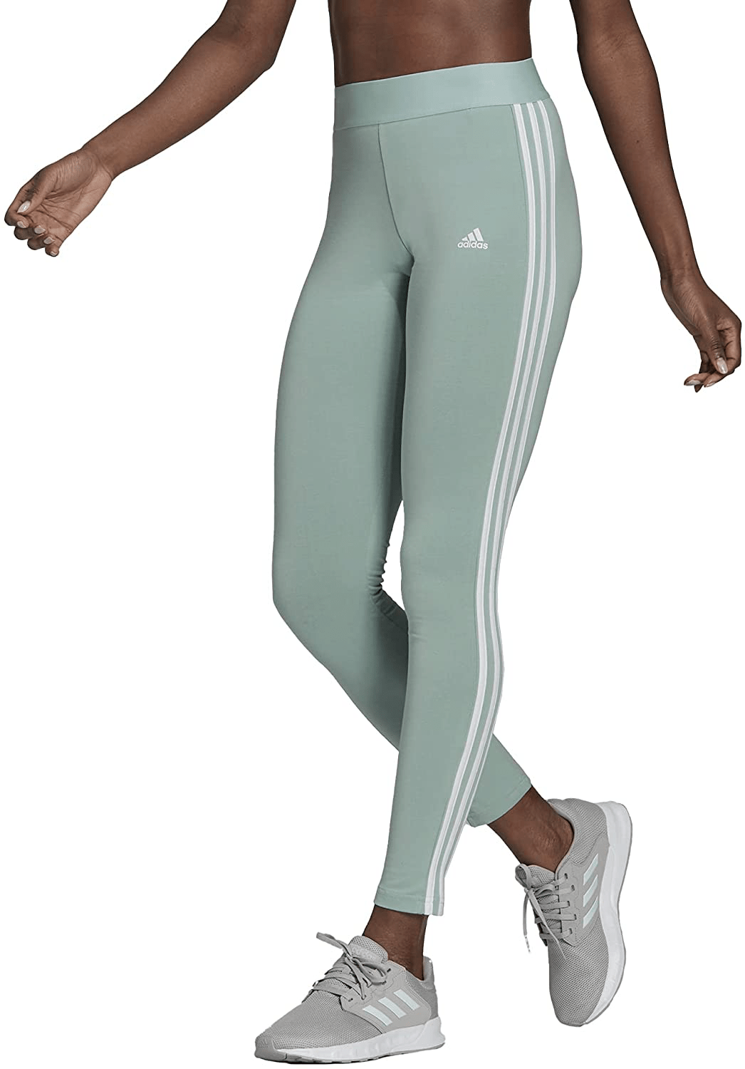 adidas Women's Loungewear Essentials 3-Stripes Leggings Apparel & Accessories > Clothing > Activewear adidas Hazy Green/White Large