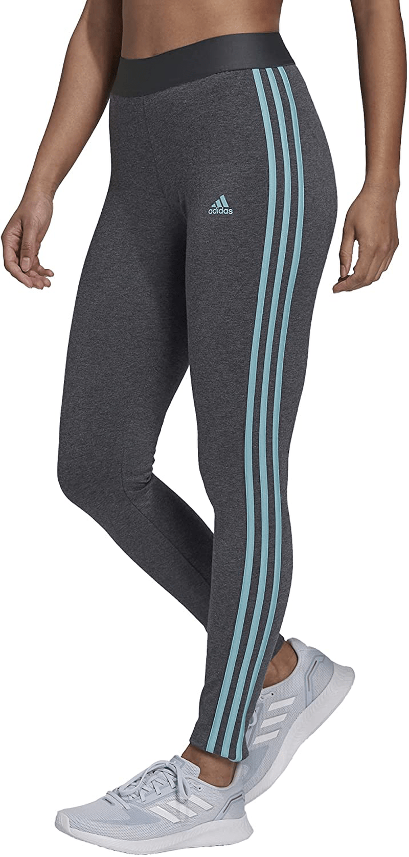 adidas Women's Loungewear Essentials 3-Stripes Leggings Apparel & Accessories > Clothing > Activewear adidas Dark Grey Heather/Mint Tone X-Large Long