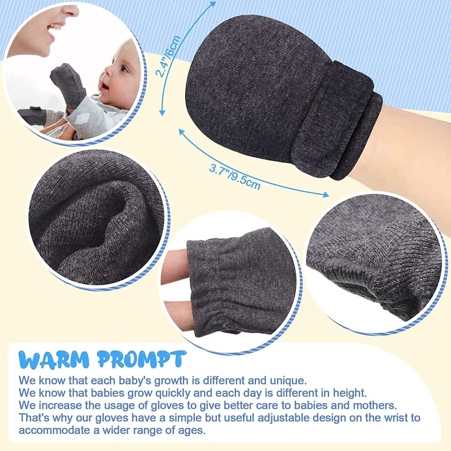 Adjustable Baby Mittens No Scratch Newborn Cotton Breathable Gloves Warm Baby Mitts for Boys Kids Apparel & Accessories > Clothing Accessories > Gloves & Mittens Newcotte