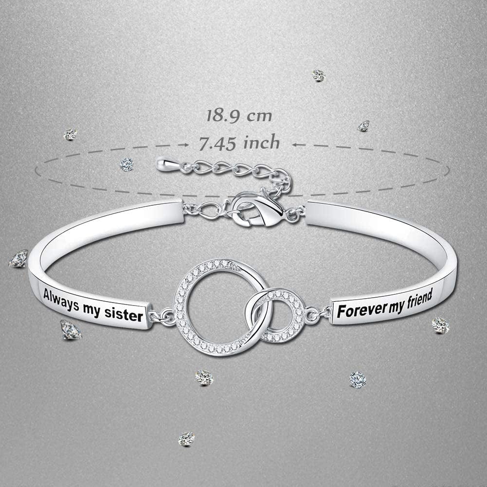 Ado Glo Christmas Day Sis Gift, Always My Sister Forever My Friend Heart Pendant Necklace/Bracelet, Brother Sister Forever Love Fashion Jewelry for Women Girl, BFF Birthday Anniversary Xmas Present Apparel & Accessories > Jewelry > Bracelets Ado Glo