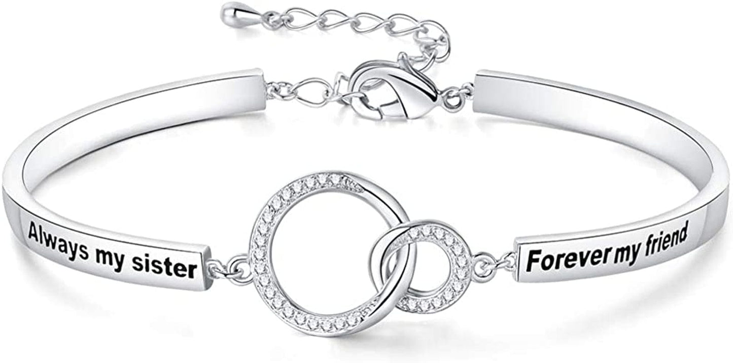 Ado Glo Christmas Day Sis Gift, Always My Sister Forever My Friend Heart Pendant Necklace/Bracelet, Brother Sister Forever Love Fashion Jewelry for Women Girl, BFF Birthday Anniversary Xmas Present Apparel & Accessories > Jewelry > Bracelets Ado Glo 02_Bracelet for Sister