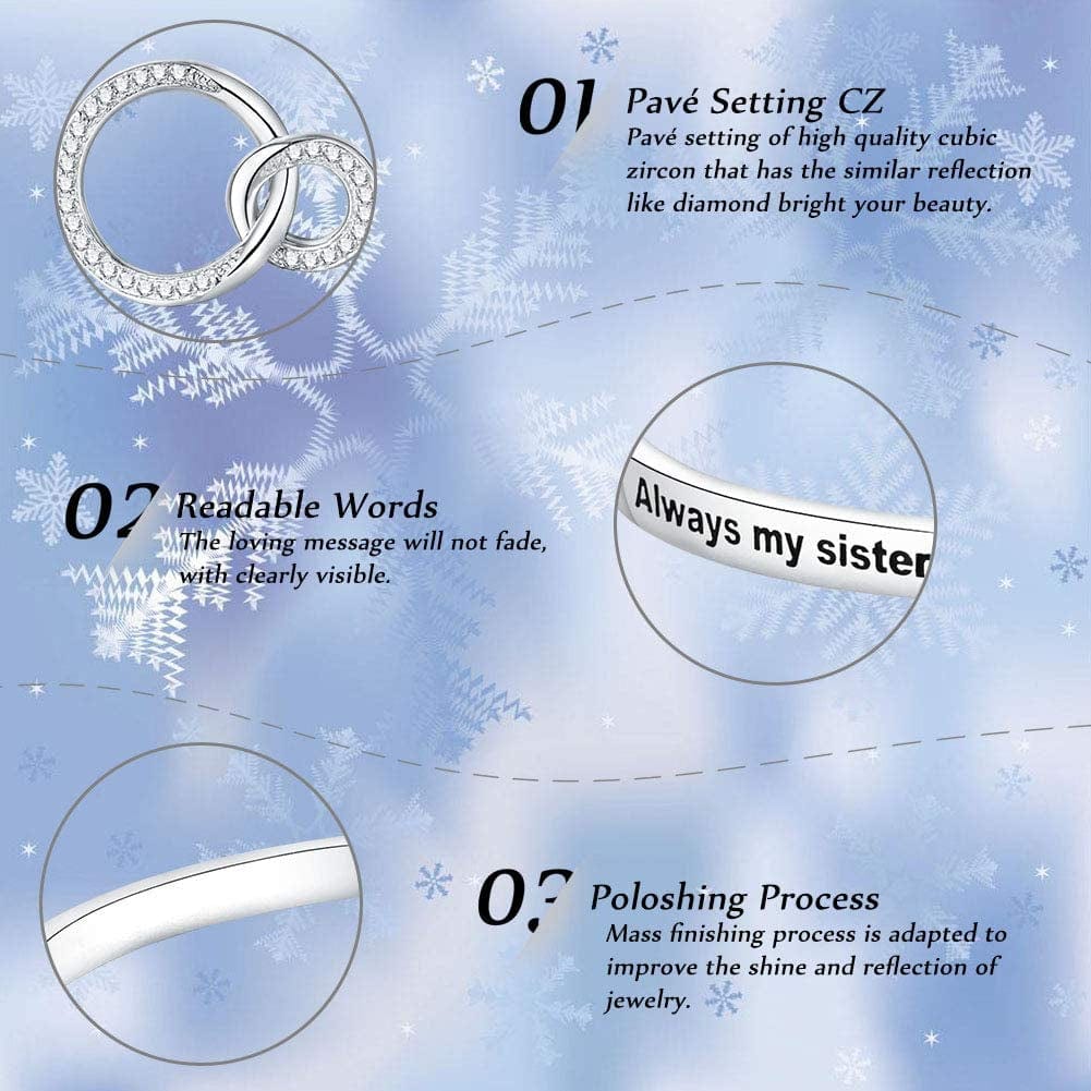Ado Glo Christmas Day Sis Gift, Always My Sister Forever My Friend Heart Pendant Necklace/Bracelet, Brother Sister Forever Love Fashion Jewelry for Women Girl, BFF Birthday Anniversary Xmas Present Apparel & Accessories > Jewelry > Bracelets Ado Glo
