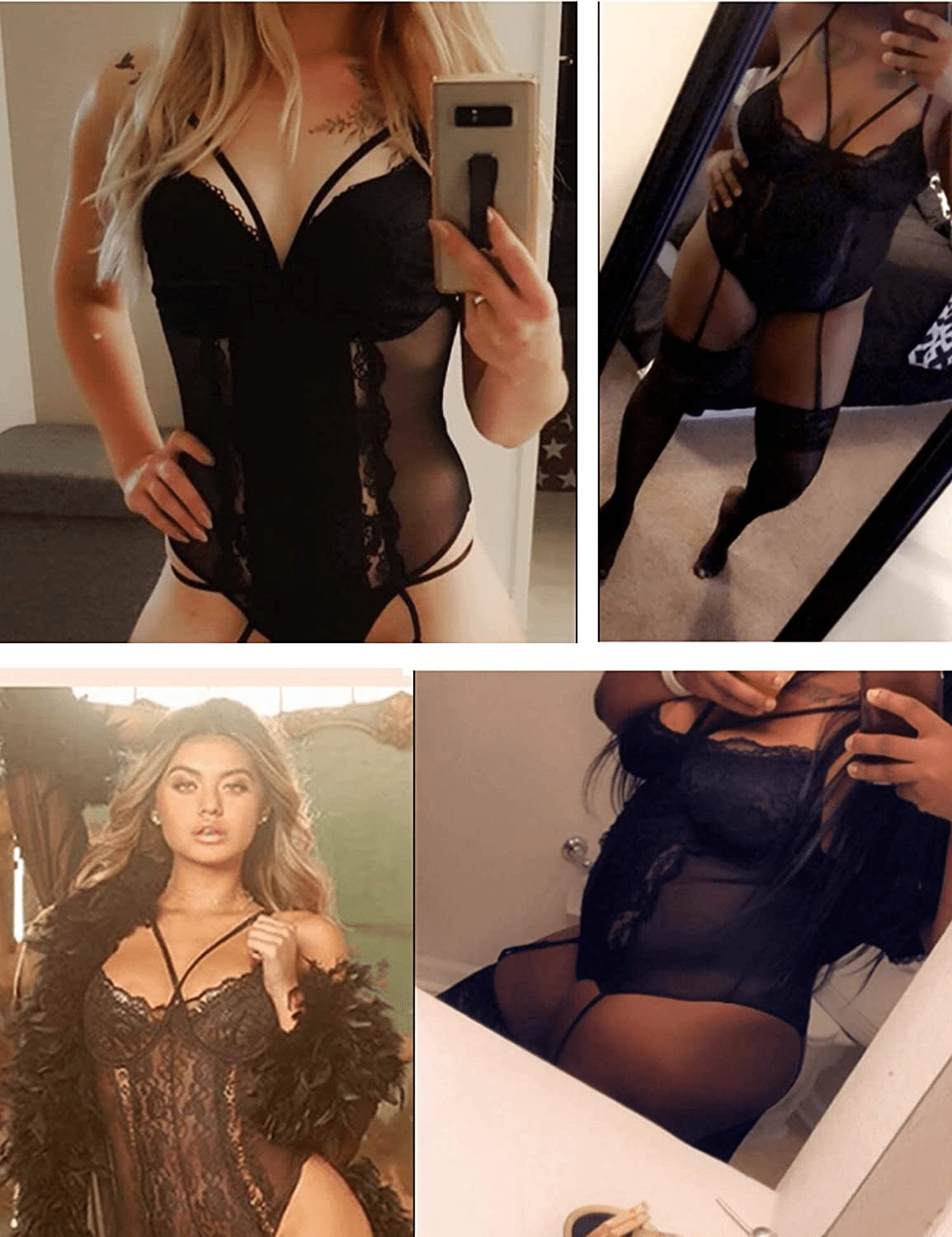 ADOME Garter Lingerie for Women One Piece Teddy Chemise Mesh Sexy Lace Bodysuit Apparel & Accessories > Clothing > Underwear & Socks > Lingerie ADOME