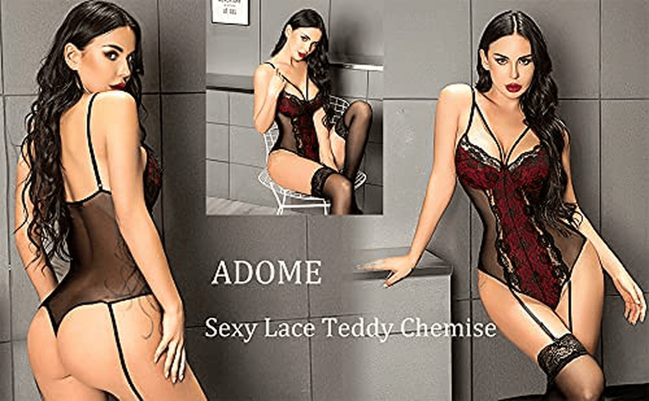 ADOME Garter Lingerie for Women One Piece Teddy Chemise Mesh Sexy Lace Bodysuit Apparel & Accessories > Clothing > Underwear & Socks > Lingerie ADOME