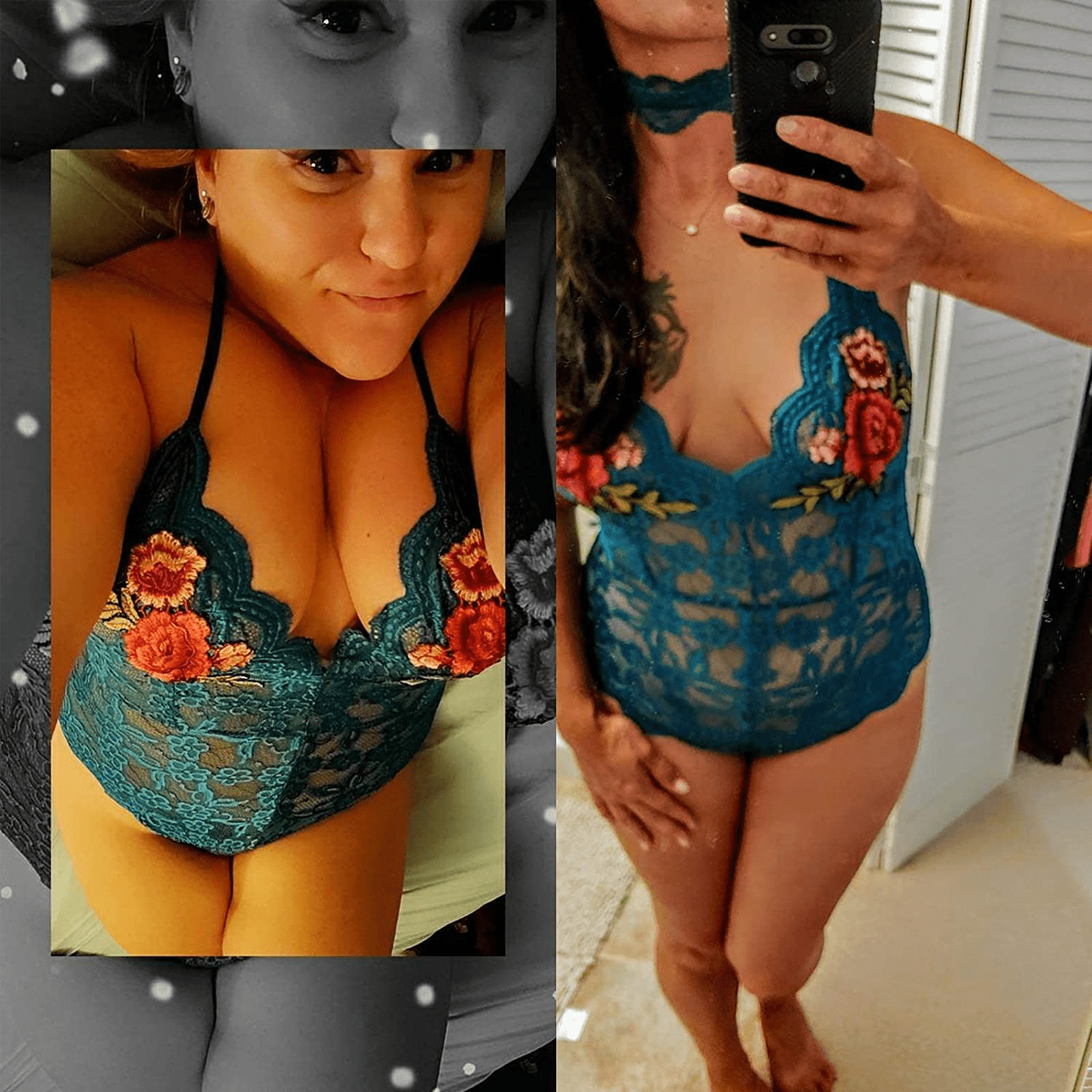 ADOME Lingerie For Women Lingerie Bodysuit Embroidered Lace Teddy with Choker One Piece Babydoll Apparel & Accessories > Clothing > Underwear & Socks > Lingerie ADOME