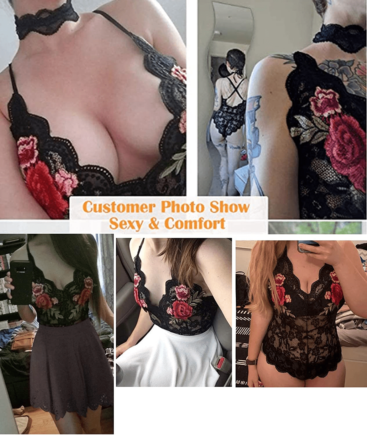 ADOME Lingerie For Women Lingerie Bodysuit Embroidered Lace Teddy with Choker One Piece Babydoll Apparel & Accessories > Clothing > Underwear & Socks > Lingerie ADOME