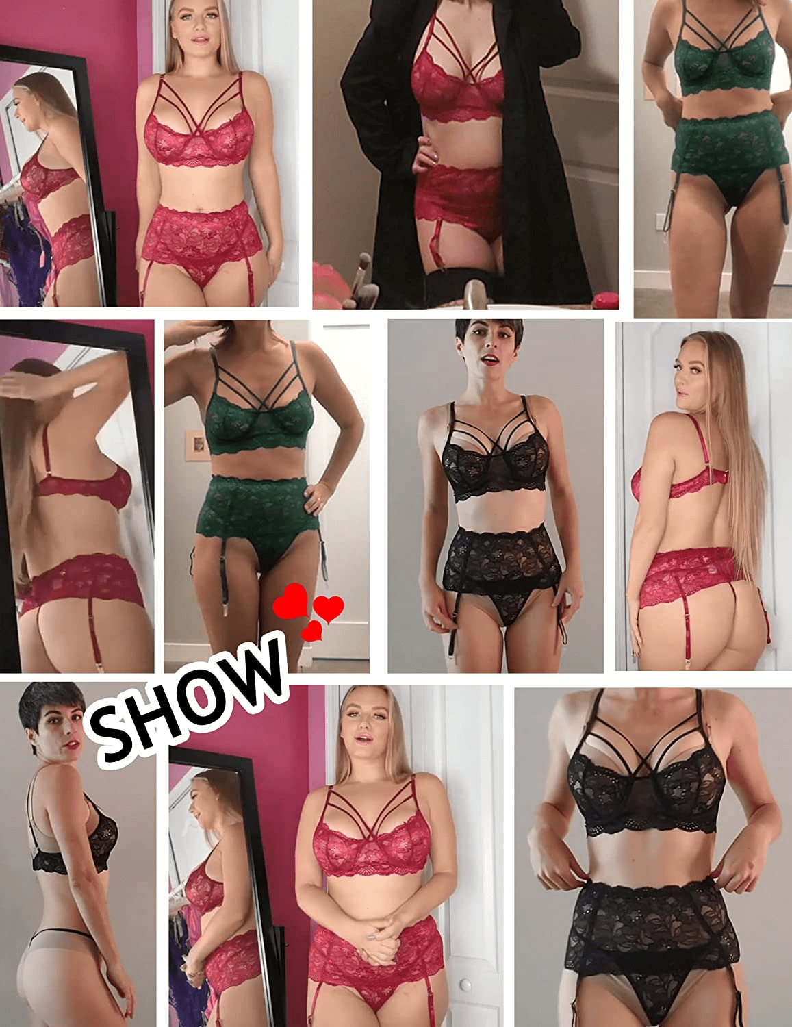 ADOME Lingerie Set for Women Lace Bra and Panty Set with Garter Belts Underwire Lingerie(No Stockings) S-XXL Apparel & Accessories > Clothing > Underwear & Socks > Lingerie ADOME