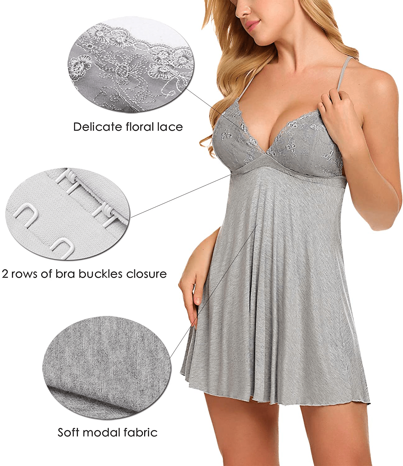 ADOME Sleepwear Floral Embroidered Women Chemise Lingerie Lace Full Slip Babydoll Dress Green S-XXL Apparel & Accessories > Clothing > Underwear & Socks > Lingerie Kylie Max