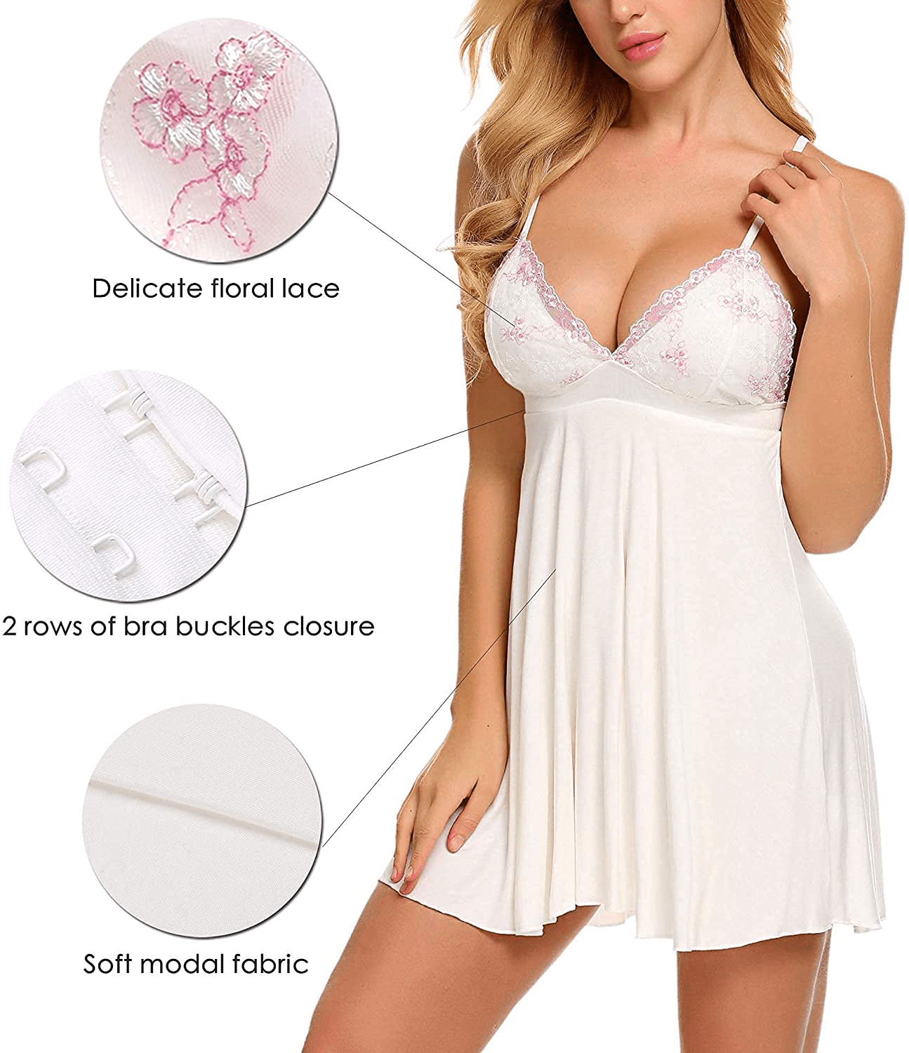 ADOME Sleepwear Floral Embroidered Women Chemise Lingerie Lace Full Slip Babydoll Dress Green S-XXL Apparel & Accessories > Clothing > Underwear & Socks > Lingerie Kylie Max