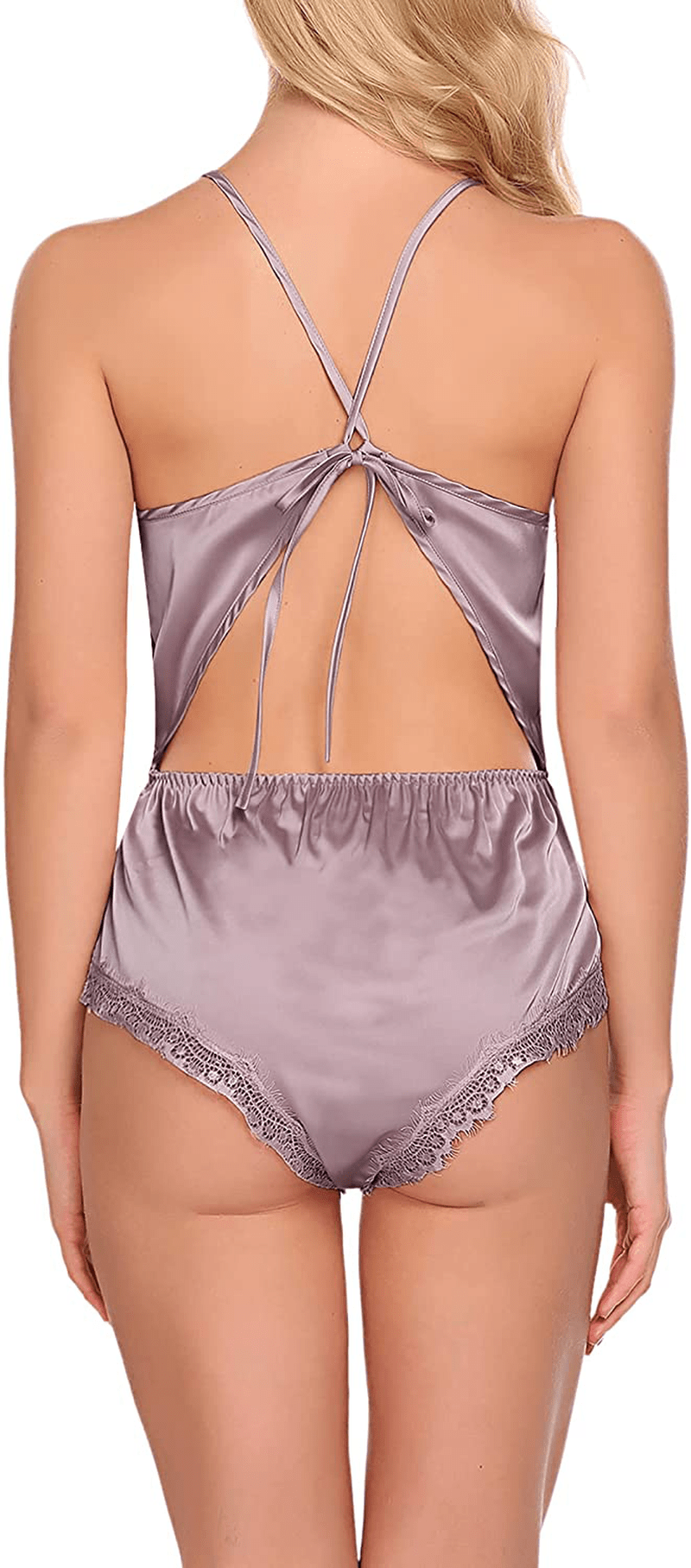 ADOME Women Lingerie Bodysuit V Neck Teddy Lace Babydoll Satin Pajamas Nightwear Apparel & Accessories > Clothing > Underwear & Socks > Lingerie ADOME