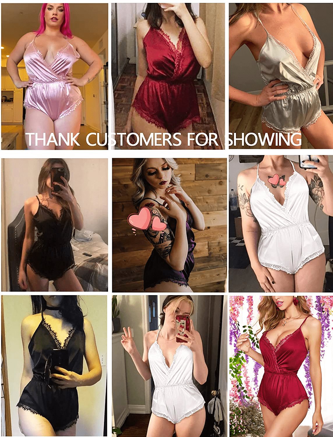 ADOME Women Lingerie Bodysuit V Neck Teddy Lace Babydoll Satin Pajamas Nightwear Apparel & Accessories > Clothing > Underwear & Socks > Lingerie ADOME