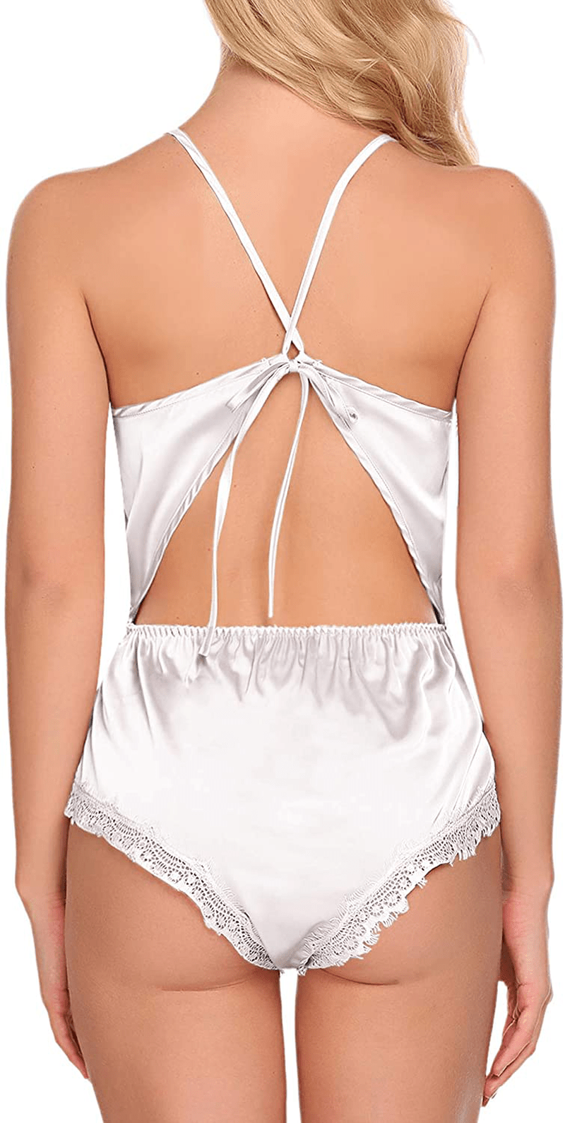 ADOME Women Lingerie Bodysuit V Neck Teddy Lace Babydoll Satin Pajamas Nightwear Apparel & Accessories > Clothing > Underwear & Socks > Lingerie ADOME