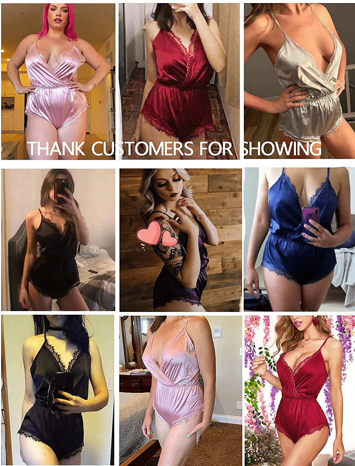 ADOME Women Lingerie Bodysuit V Neck Teddy Lace Babydoll Satin Pajamas Nightwear Apparel & Accessories > Clothing > Underwear & Socks > Lingerie ADOME