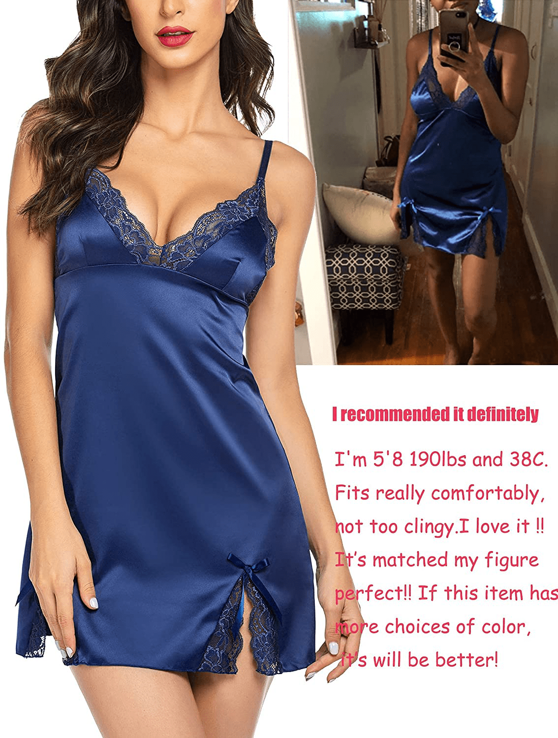 ADOME Women Lingerie Lace Chemise Nightgown Satin Babydoll Nightwear Silk Slip Dress Apparel & Accessories > Clothing > Underwear & Socks > Lingerie Kylie Max