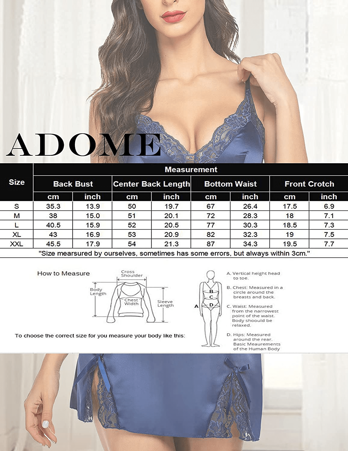 ADOME Women Lingerie Lace Chemise Nightgown Satin Babydoll Nightwear Silk Slip Dress Apparel & Accessories > Clothing > Underwear & Socks > Lingerie Kylie Max
