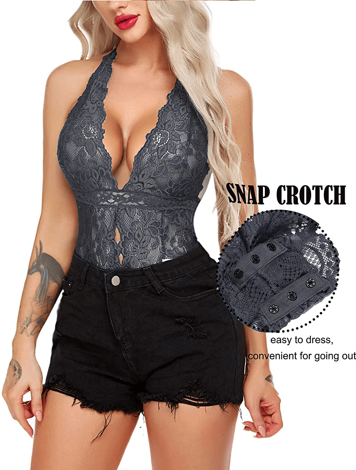 ADOME Women One Piece Lingerie Snap Crotch Bodysuit Lingerie Lace Teddy Apparel & Accessories > Clothing > Underwear & Socks > Lingerie ADOME