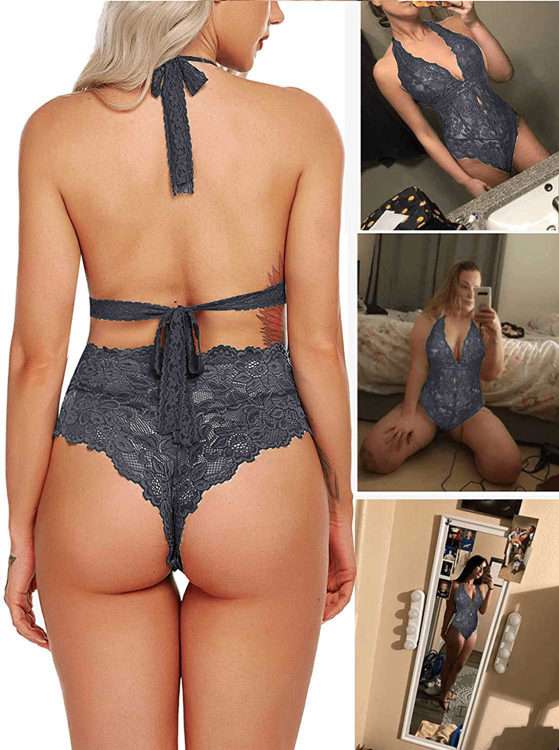 ADOME Women One Piece Lingerie Snap Crotch Bodysuit Lingerie Lace Teddy Apparel & Accessories > Clothing > Underwear & Socks > Lingerie ADOME