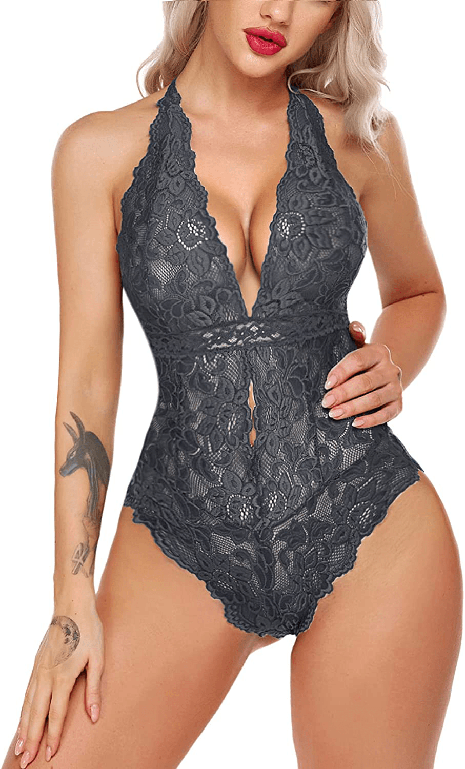 ADOME Women One Piece Lingerie Snap Crotch Bodysuit Lingerie Lace Teddy Apparel & Accessories > Clothing > Underwear & Socks > Lingerie ADOME