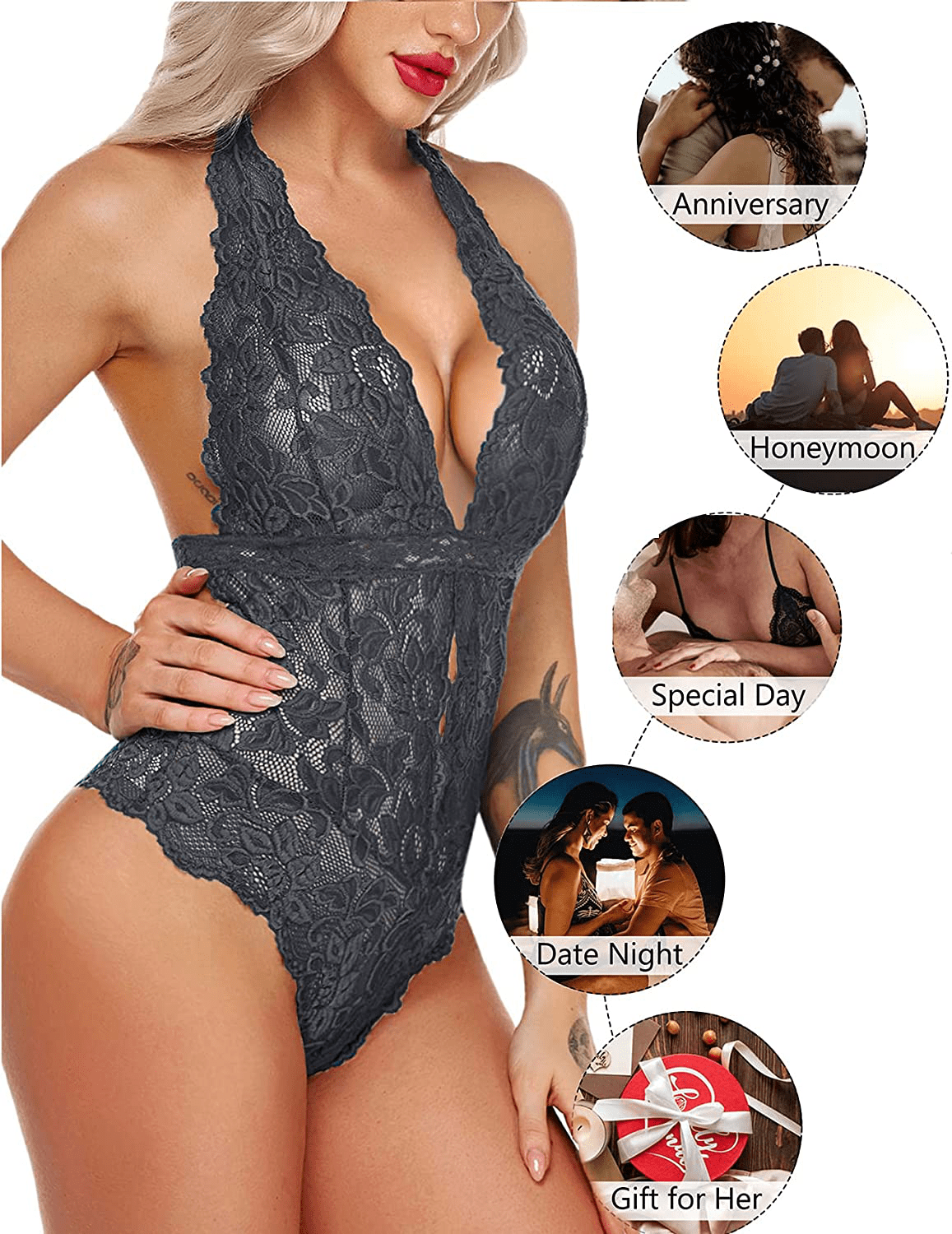ADOME Women One Piece Lingerie Snap Crotch Bodysuit Lingerie Lace Teddy Apparel & Accessories > Clothing > Underwear & Socks > Lingerie ADOME