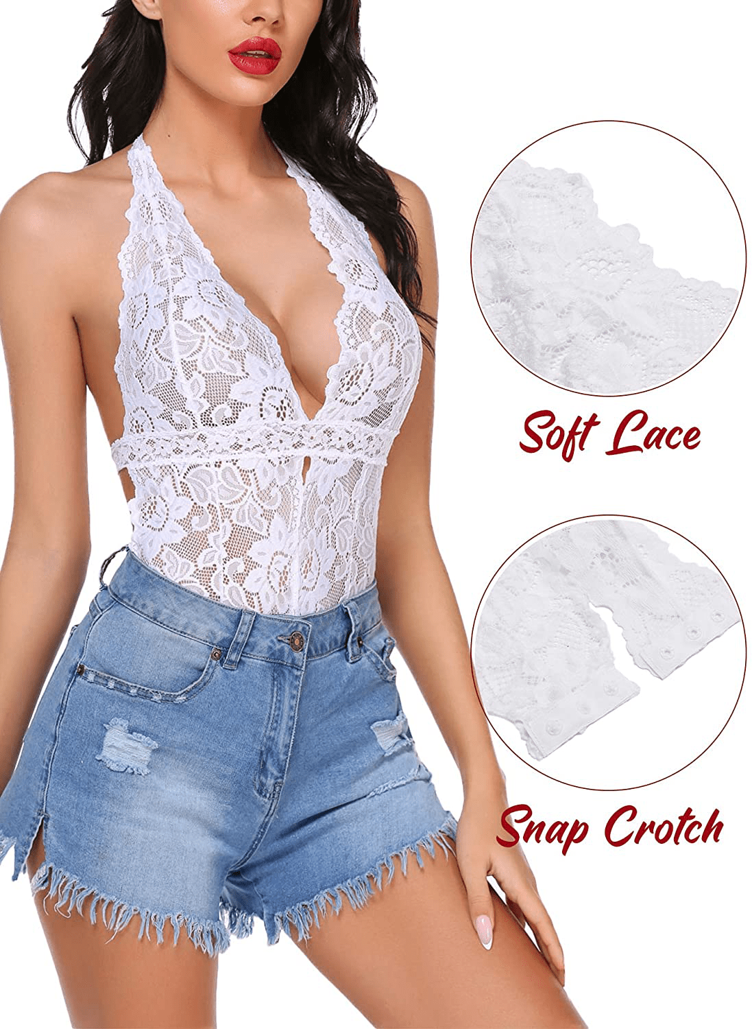ADOME Women One Piece Lingerie Snap Crotch Bodysuit Lingerie Lace Teddy Apparel & Accessories > Clothing > Underwear & Socks > Lingerie ADOME