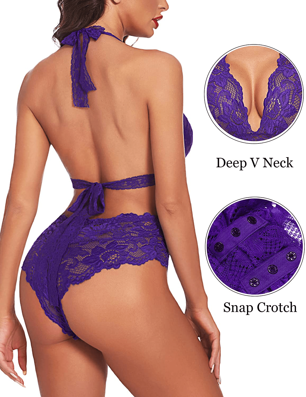 ADOME Women One Piece Lingerie Snap Crotch Bodysuit Lingerie Lace Teddy Apparel & Accessories > Clothing > Underwear & Socks > Lingerie ADOME