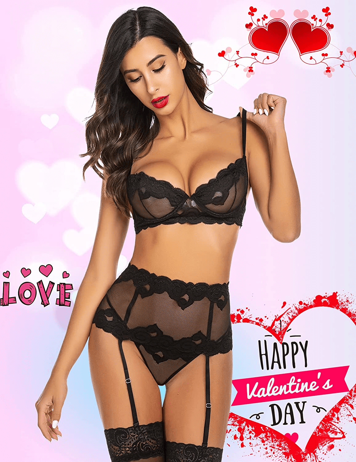 ADOME Women Sexy Lingerie Set with Garter Bra and Panty Lace Underwire Lingerie Sets Apparel & Accessories > Clothing > Underwear & Socks > Lingerie ADOME