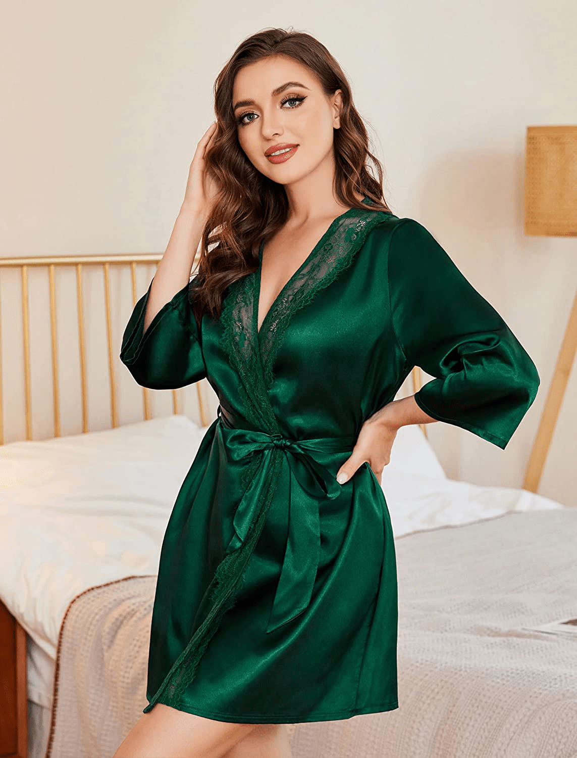 ADOME Women Short Satin Kimono Robe Lingerie Nightgown Sleepwear Silk Bathrobe Pure Color Apparel & Accessories > Clothing > Sleepwear & Loungewear > Robes ADOME