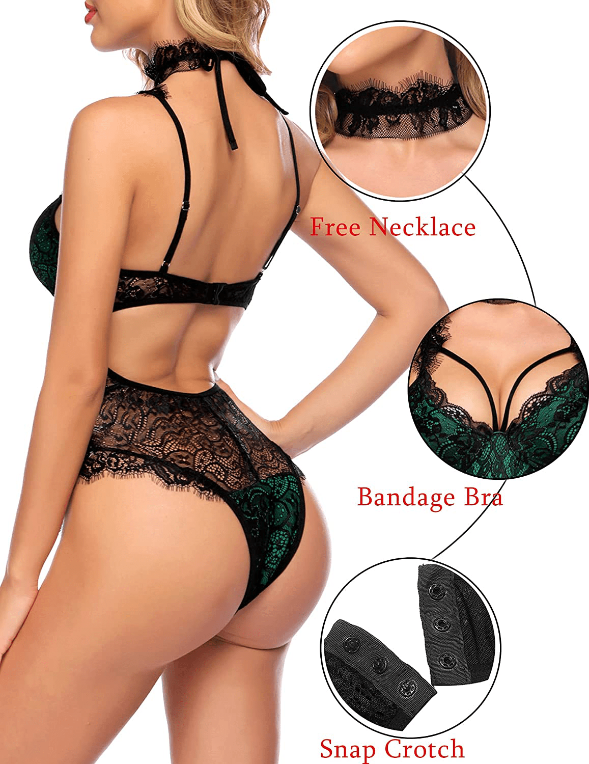 ADOME Womens Snap Crotch Lingerie Sexy Lace Bodysuit with Chocker Eyelash Teddy Apparel & Accessories > Clothing > Underwear & Socks > Lingerie ADOME