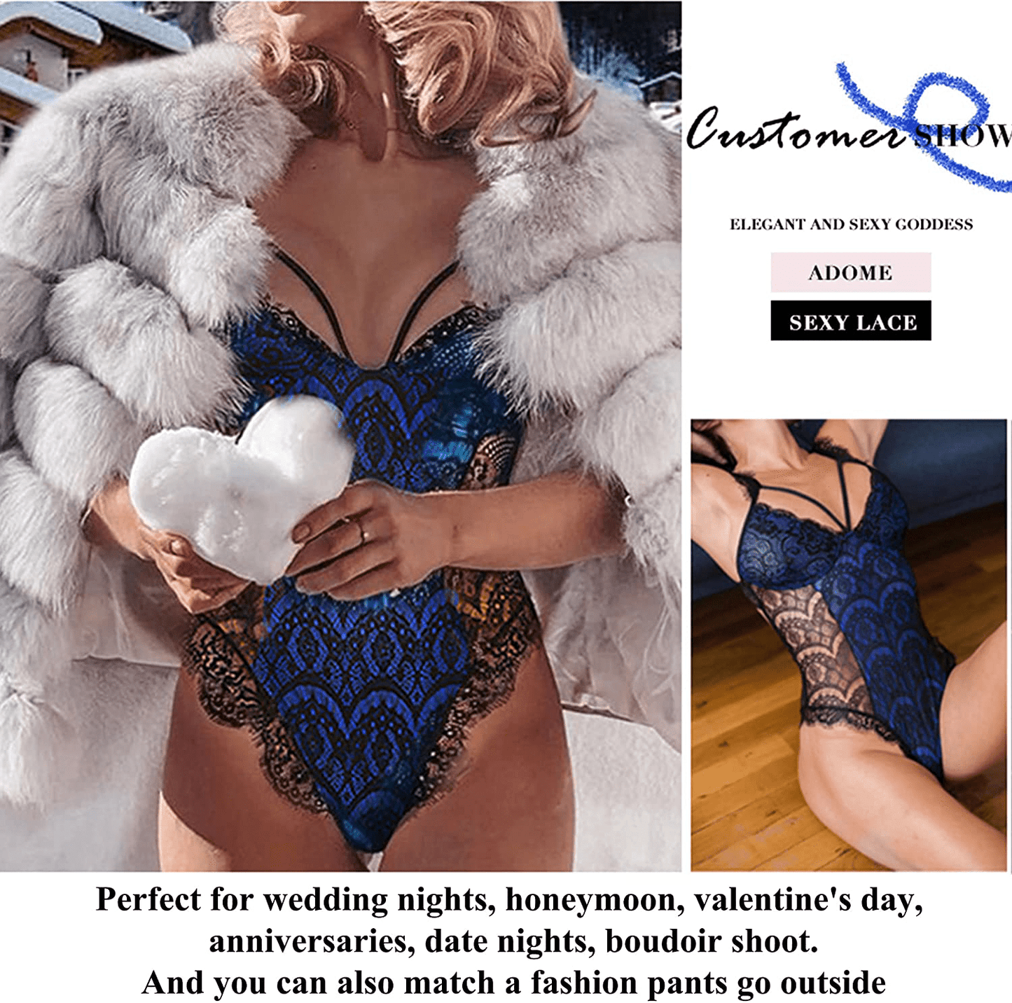 ADOME Womens Snap Crotch Lingerie Sexy Lace Bodysuit with Chocker Eyelash Teddy Apparel & Accessories > Clothing > Underwear & Socks > Lingerie ADOME