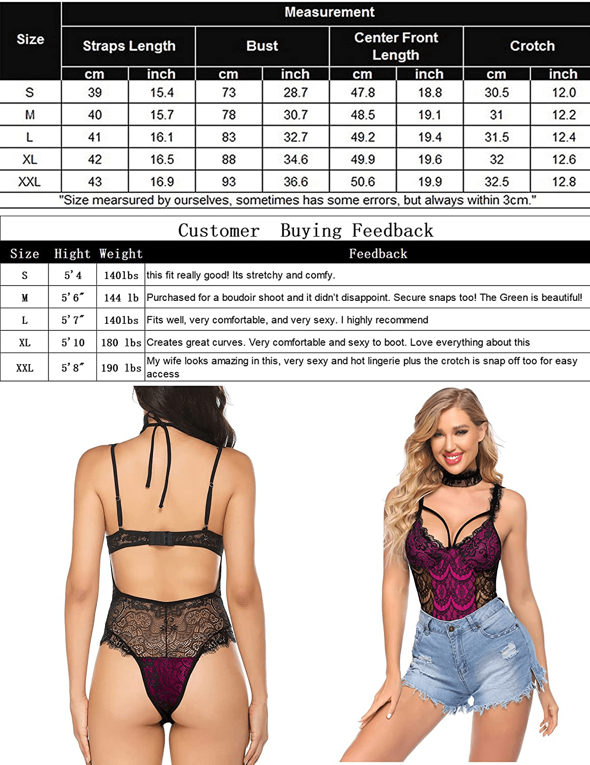 ADOME Womens Snap Crotch Lingerie Sexy Lace Bodysuit with Chocker Eyelash Teddy Apparel & Accessories > Clothing > Underwear & Socks > Lingerie ADOME