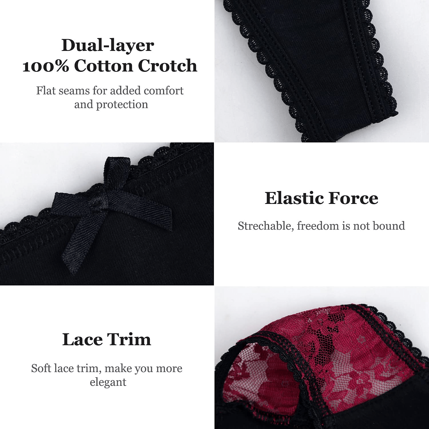 ADOVAKKER Womens Thong Cotton Sexy Lace Panties Underwear Pack Apparel & Accessories > Clothing > Underwear & Socks > Underwear ADOVAKKER