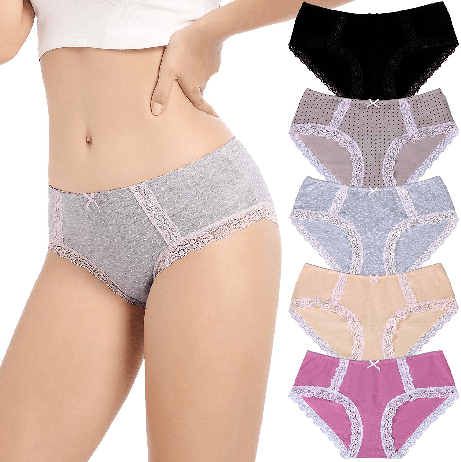 ADOVAKKER Womens Thong Cotton Sexy Lace Panties Underwear Pack Apparel & Accessories > Clothing > Underwear & Socks > Underwear ADOVAKKER Multicolored A-5pcs Hipsters Small