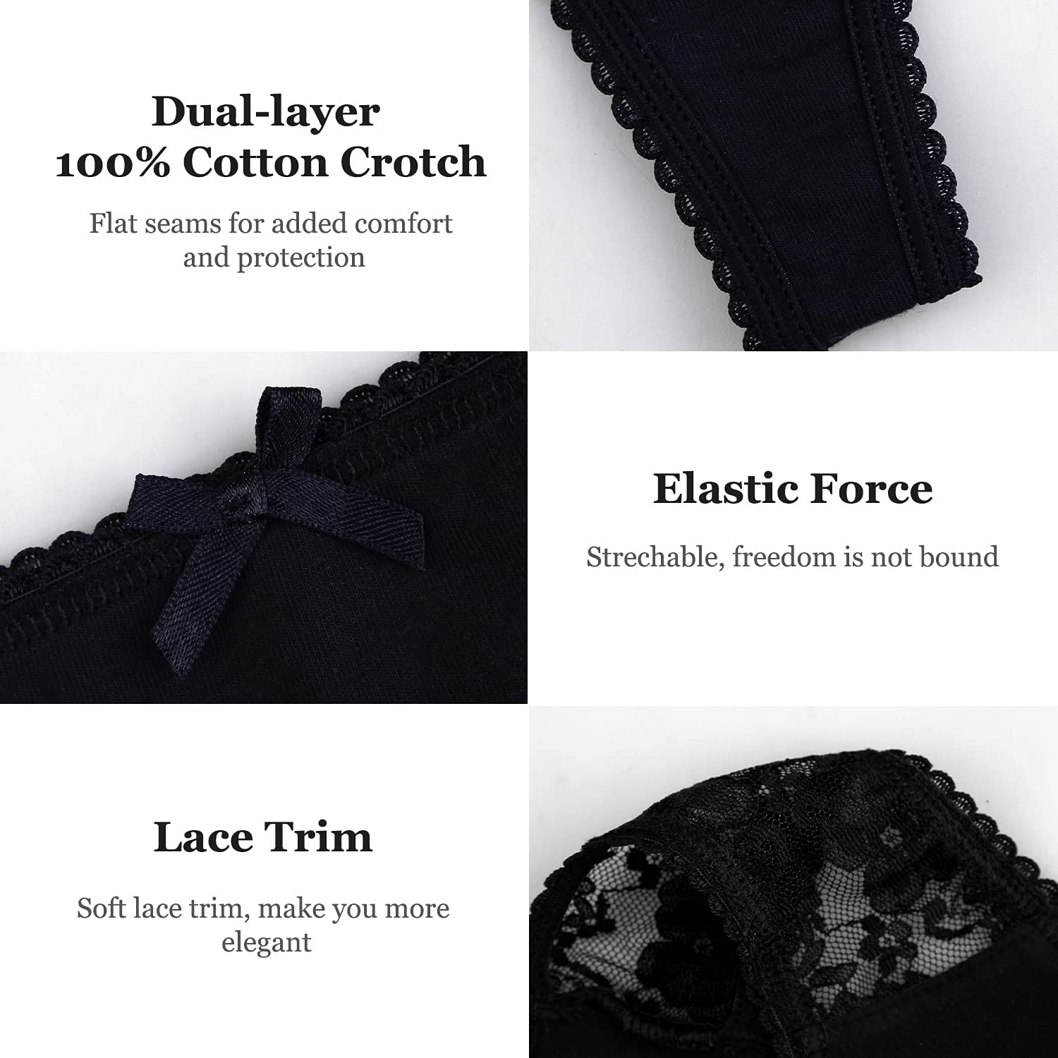 ADOVAKKER Womens Thong Cotton Sexy Lace Panties Underwear Pack Apparel & Accessories > Clothing > Underwear & Socks > Underwear ADOVAKKER