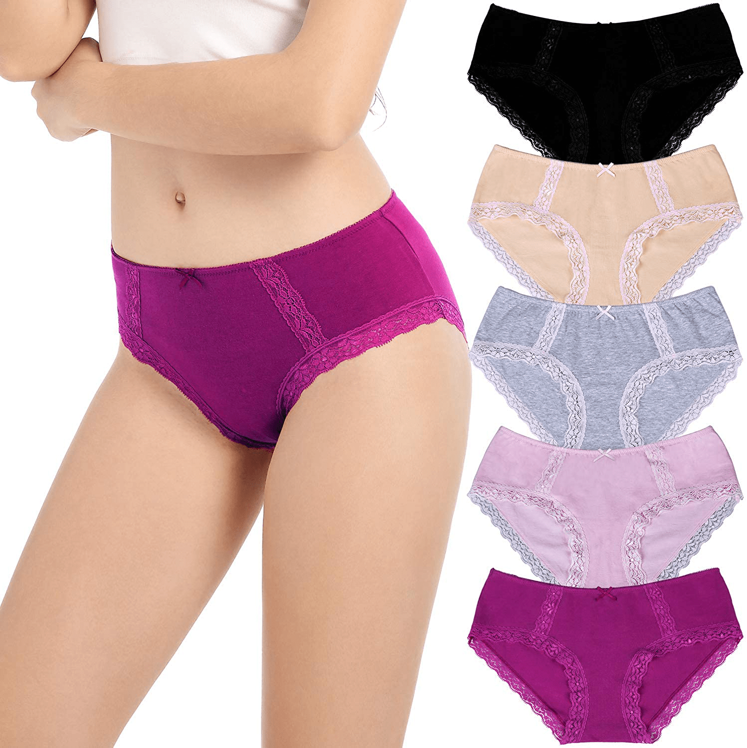 ADOVAKKER Womens Thong Cotton Sexy Lace Panties Underwear Pack Apparel & Accessories > Clothing > Underwear & Socks > Underwear ADOVAKKER Multicolored E-5pcs Hipsters Small