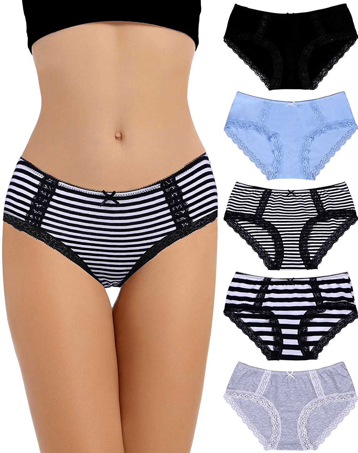 ADOVAKKER Womens Thong Cotton Sexy Lace Panties Underwear Pack Apparel & Accessories > Clothing > Underwear & Socks > Underwear ADOVAKKER Multicolored F-5pcs Hipsters Medium