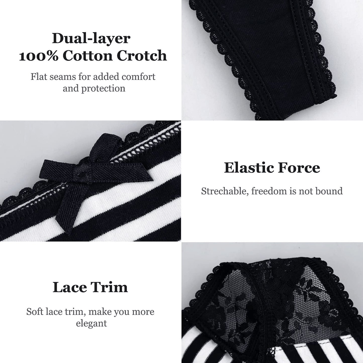 ADOVAKKER Womens Thong Cotton Sexy Lace Panties Underwear Pack Apparel & Accessories > Clothing > Underwear & Socks > Underwear ADOVAKKER