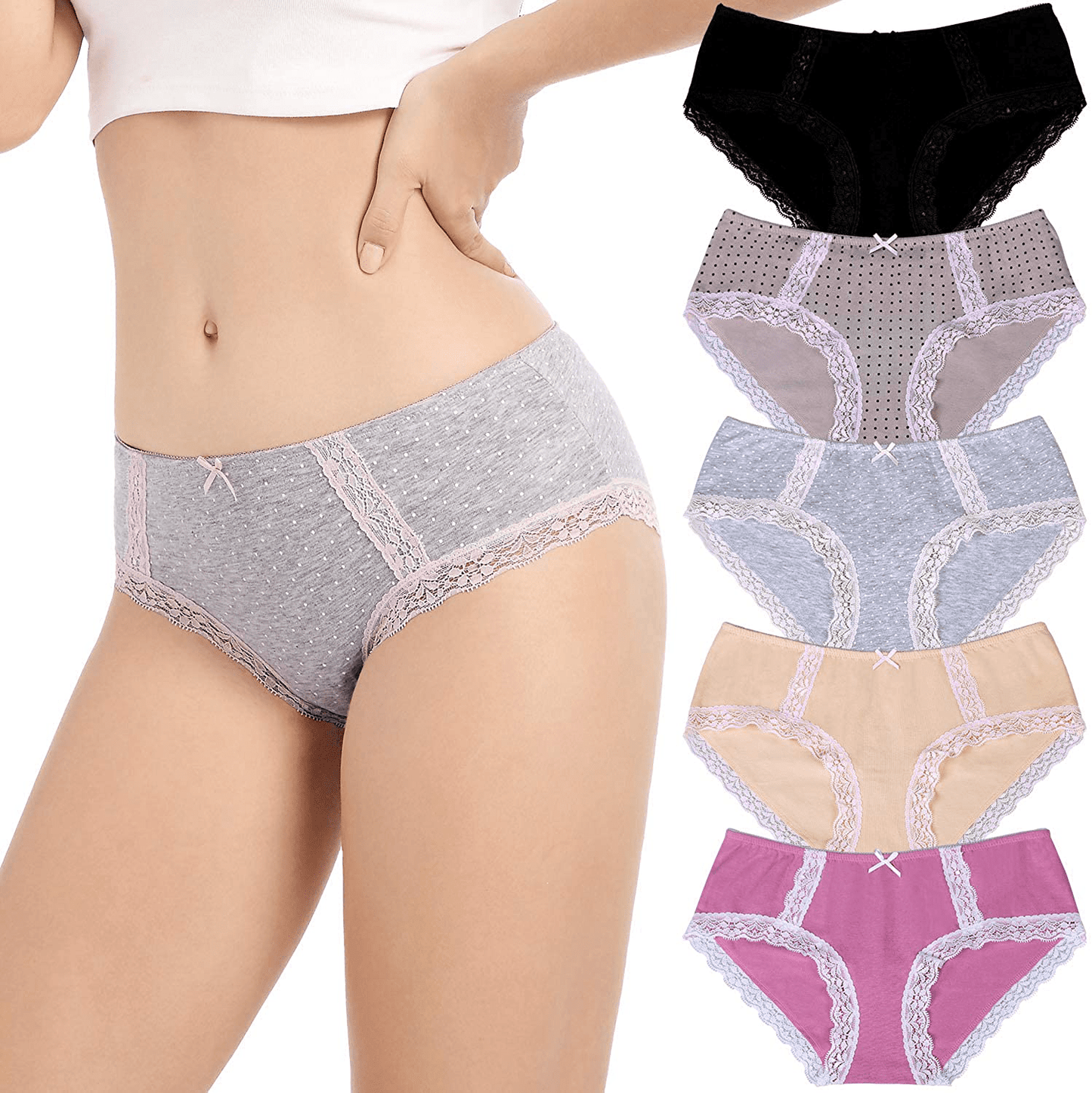 ADOVAKKER Womens Thong Cotton Sexy Lace Panties Underwear Pack Apparel & Accessories > Clothing > Underwear & Socks > Underwear ADOVAKKER Multicolored A-5pcs Hipsters Small