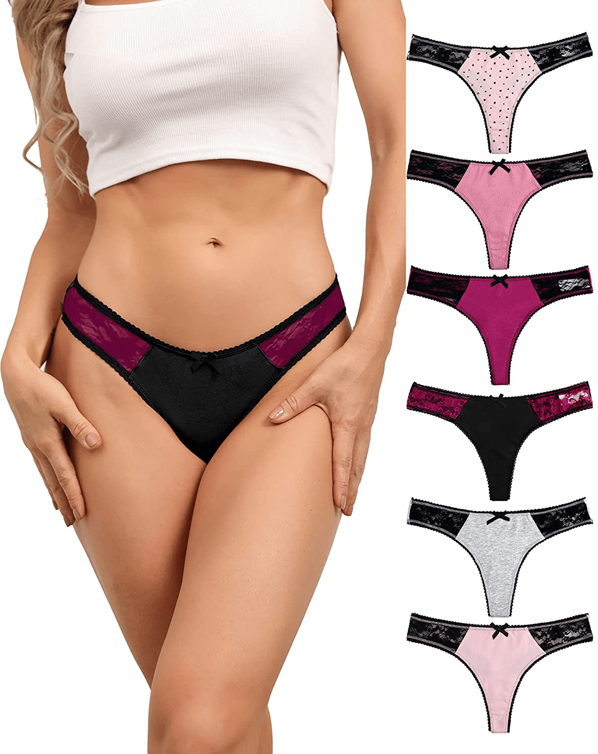 ADOVAKKER Womens Thong Cotton Sexy Lace Panties Underwear Pack Apparel & Accessories > Clothing > Underwear & Socks > Underwear ADOVAKKER Thongs-assorted A-6pcs Thongs X-Large