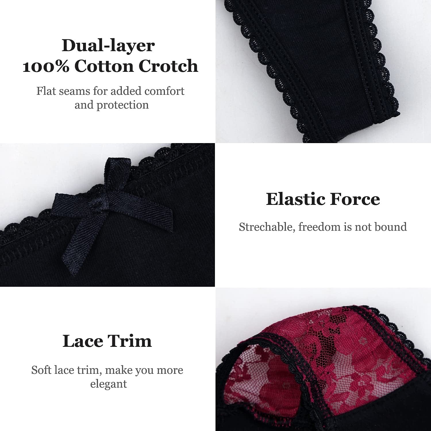 ADOVAKKER Womens Thong Cotton Sexy Lace T Back Panties Underwear Pack of 6 Multicolored B-M