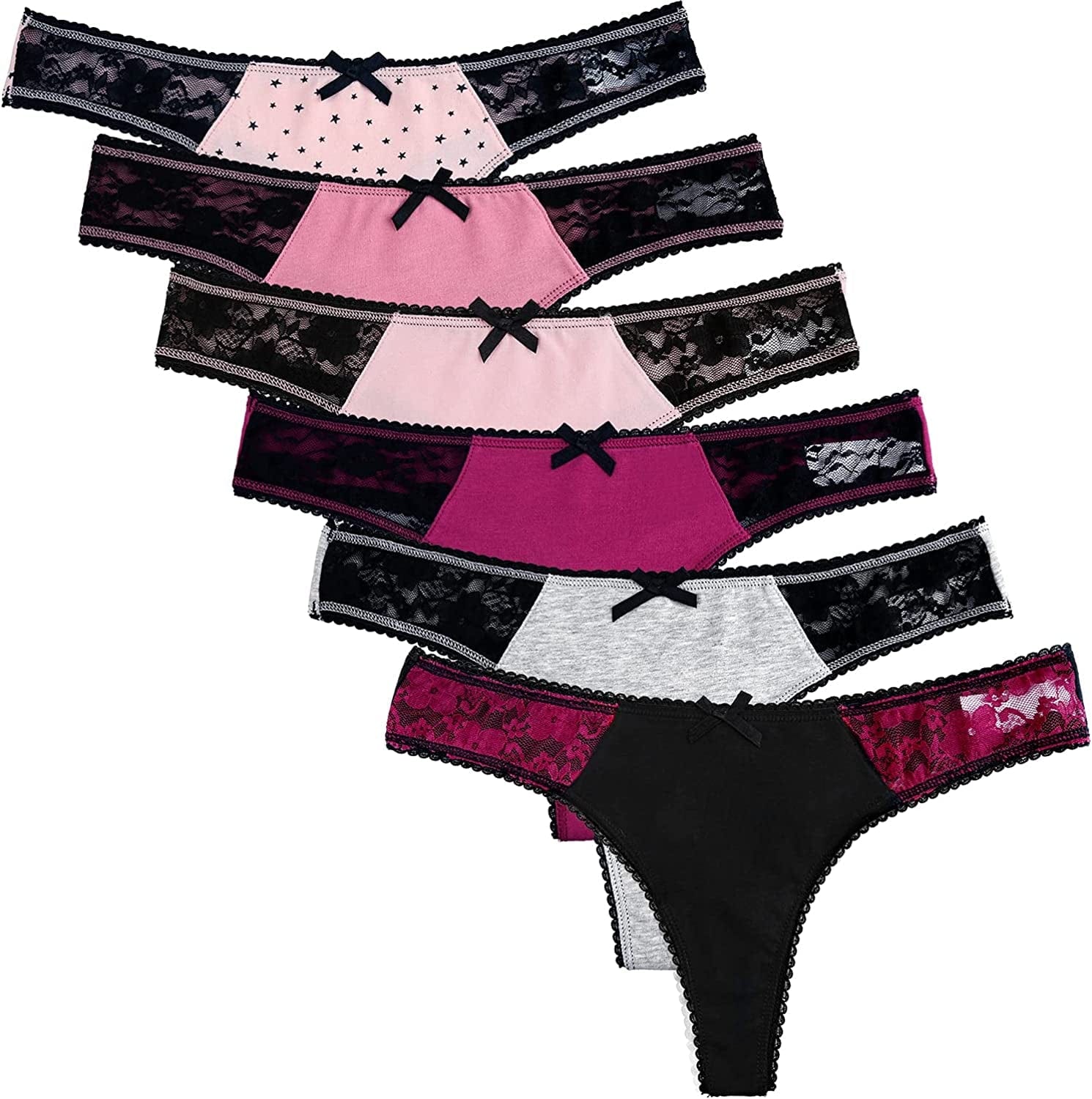 ADOVAKKER Womens Thong Cotton Sexy Lace T Back Panties Underwear Pack of 6 Multicolored B-M