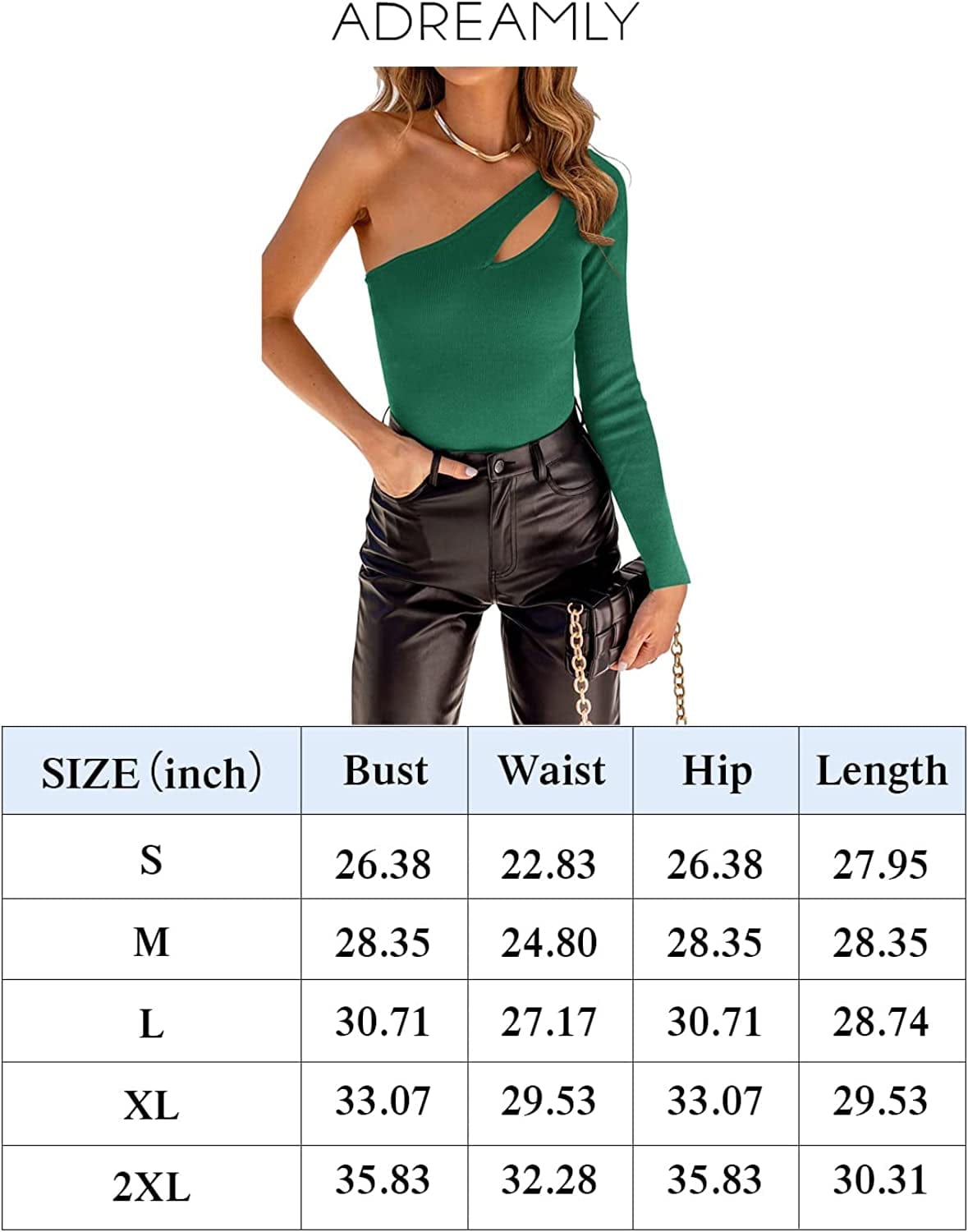 Adreamly Women'S Sexy One Shoulder Cutout Front Leotard Long Sleeve Ribbed Thong Bodysuits Tops