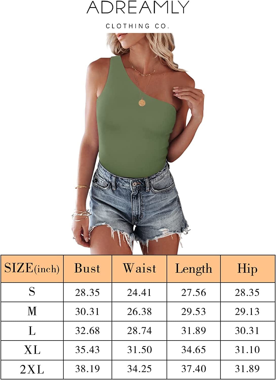 Adreamly Women'S Sexy Sleeveless One Shoulder Back Cut Out Bodysuit Tank Top