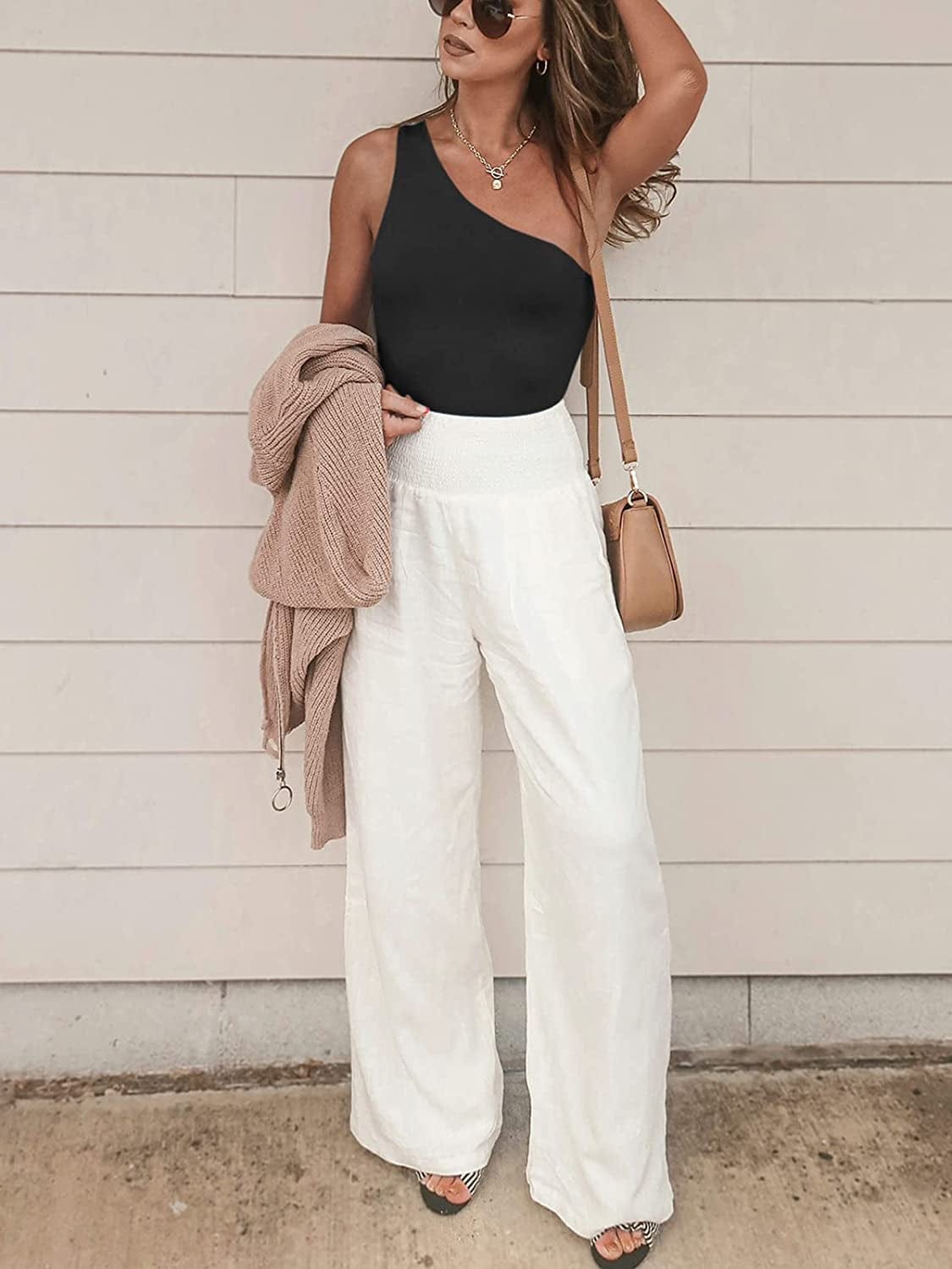 Adreamly Women'S Sexy Sleeveless One Shoulder Back Cut Out Bodysuit Tank Top