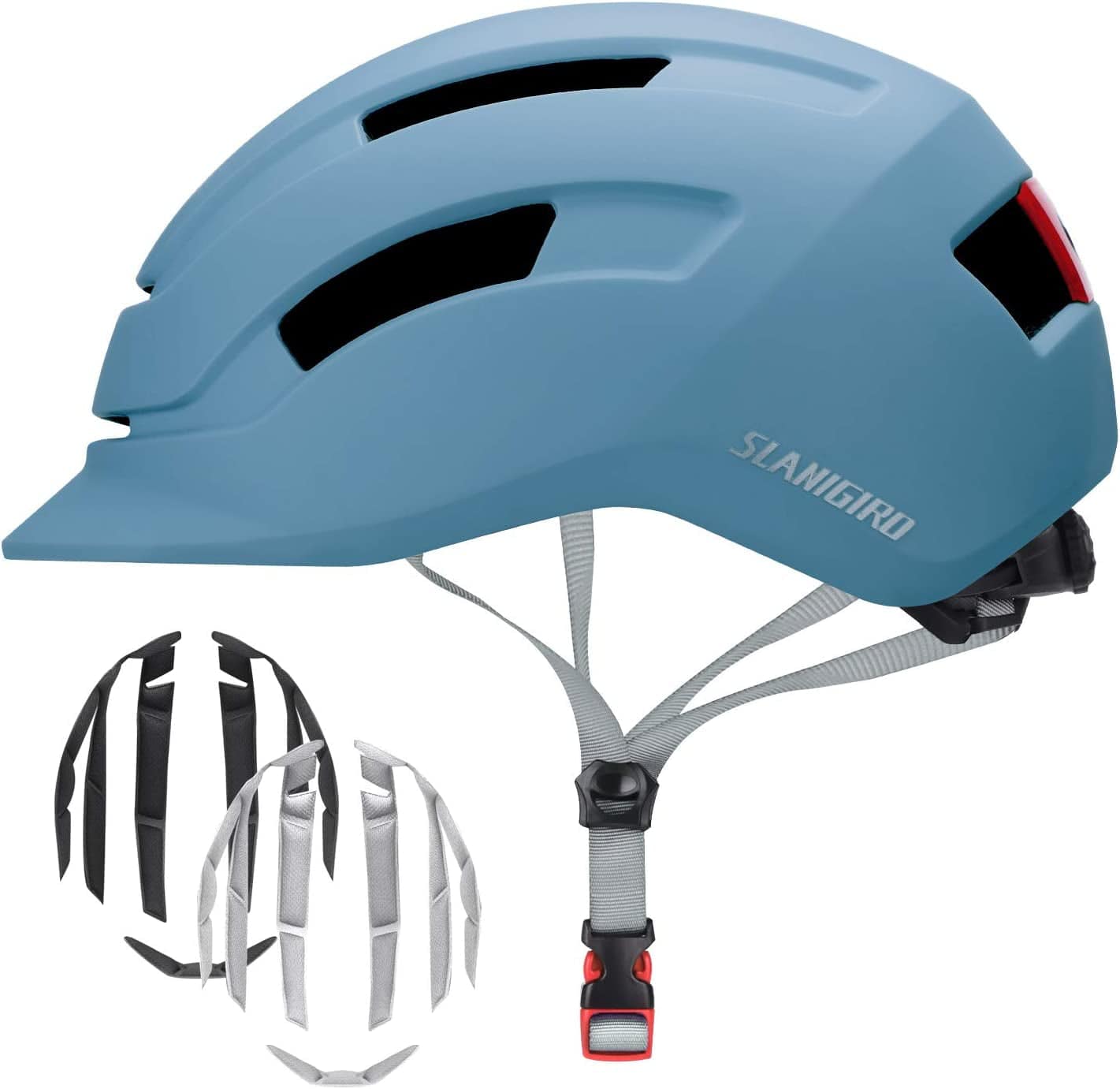 Adult Urban Bike Helmet - Adjustable Fit System & Integrated Taillight for Men Women Matte Blue / Medium(21.7"-22.8"/55-58Cm)