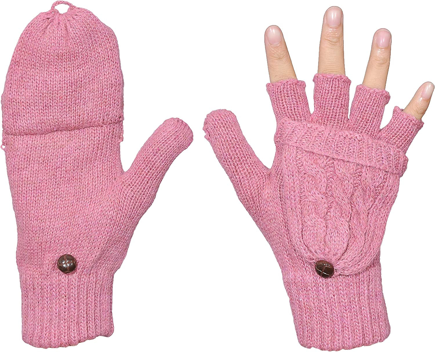 Beurlike Women'S Winter Gloves Warm Wool Knitted Convertible Fingerless Mittens Apparel & Accessories > Clothing Accessories > Gloves & Mittens Beurlike Pink