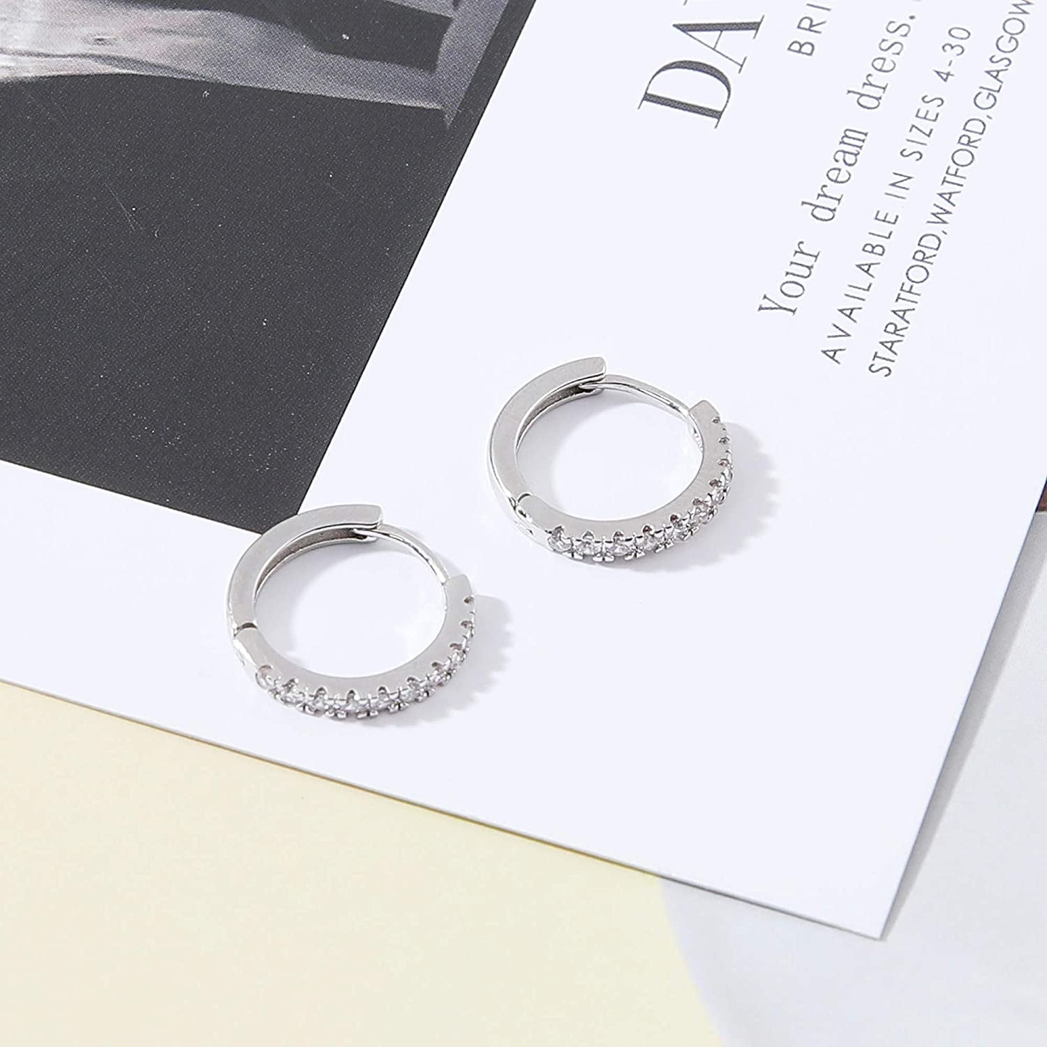Micuco 3 Pairs Small Hoop Earrings Tiny Cartilage Earrings Cubic Zirconia Cuff Earrings White Gold Huggie Hoop Ear Piercing Earrings for Women 8Mm 10Mm 12Mm Apparel & Accessories > Jewelry > Earrings micuco