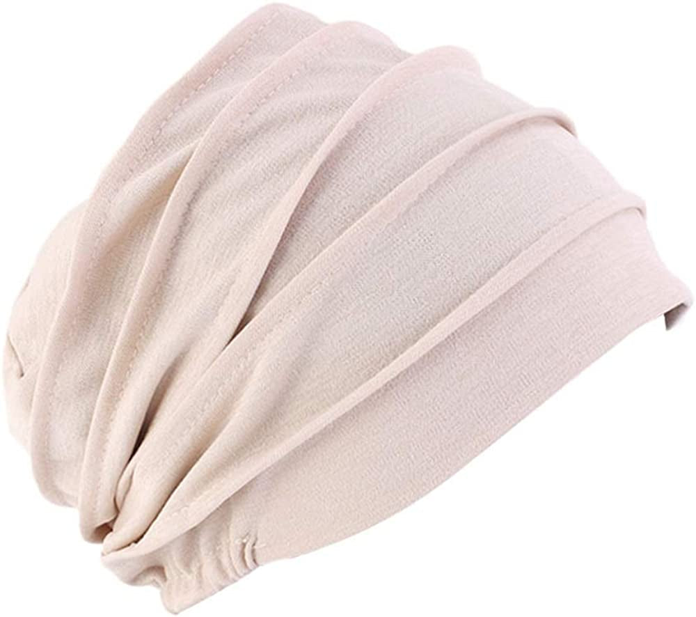 Pleated Chemo Cotton Turban Hat Alopecia Headwear Bald Head Cap for Cancer Covers Women Scarf Apparel & Accessories > Clothing Accessories > Headwear Harewom Beige One Size-Large