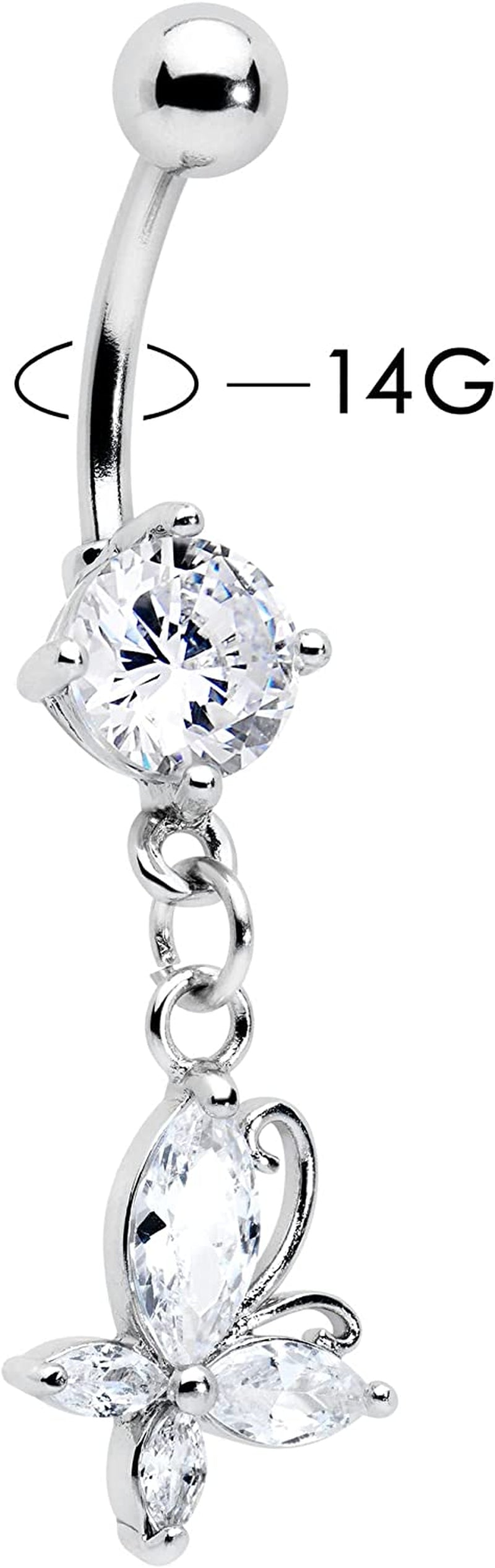 Body Candy Stainless Steel Clear Accent Butterfly Dangle Belly Ring Apparel & Accessories > Jewelry > Body Jewelry Body Candy