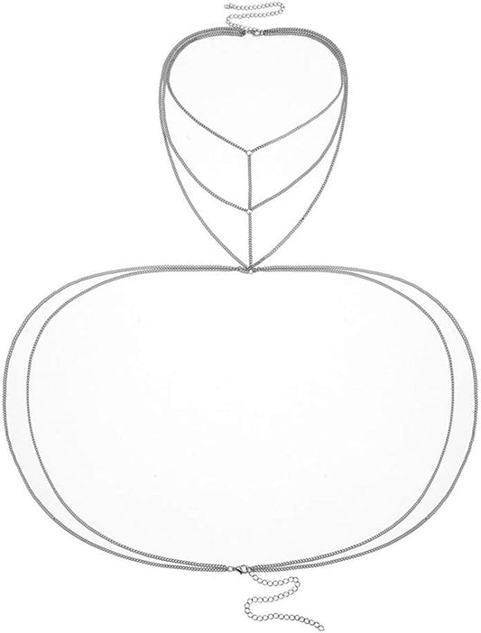 Bomine Crossover Body Chain Bra Sexy Silver Body Jewelry Necklace Bikini Chain for Women and Girls (Silver) Apparel & Accessories > Jewelry > Body Jewelry Bomine