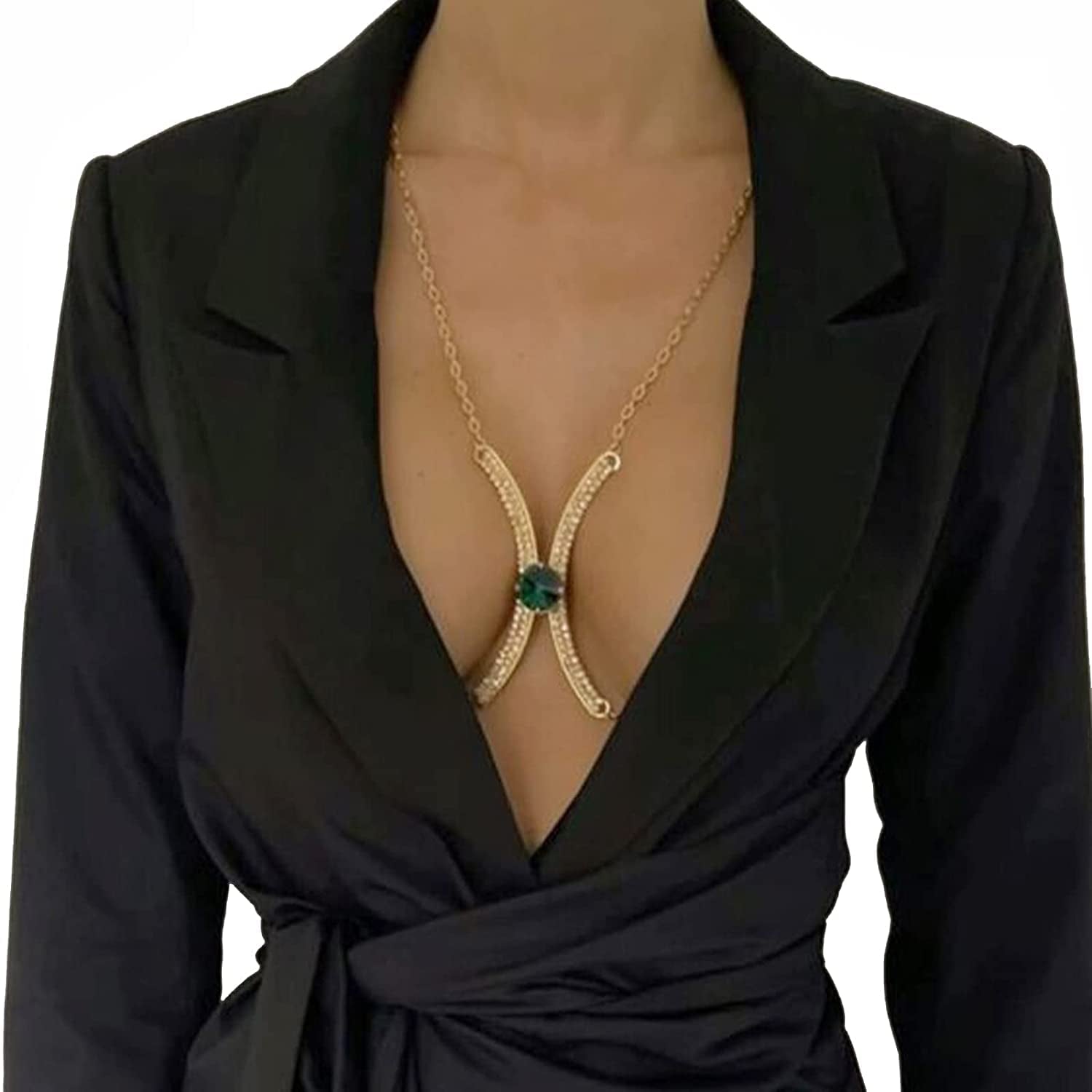 Silver Rhinestone Chest Bracket Bra Chain Body Jewelry Bikini Crystal Body Chain Rhinestone Bra Underwear Chain Sexy Lingerie Chest Chain for Women(Chest Bracket Chain) Apparel & Accessories > Jewelry > Body Jewelry Cusmyre Green Pendant